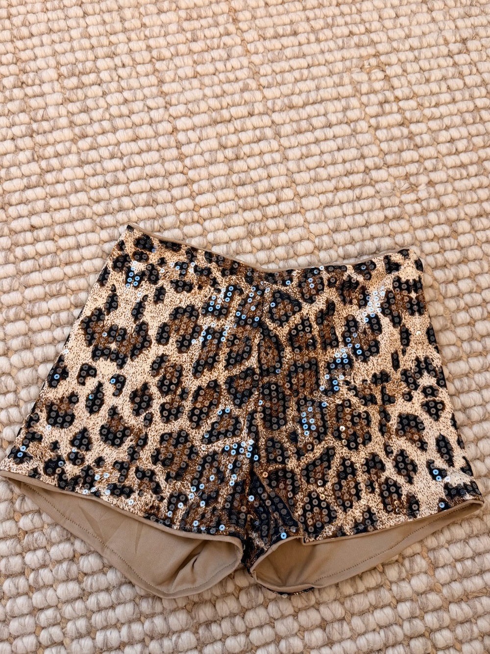 Sequin Leopard Print Shorts in Tan/Black